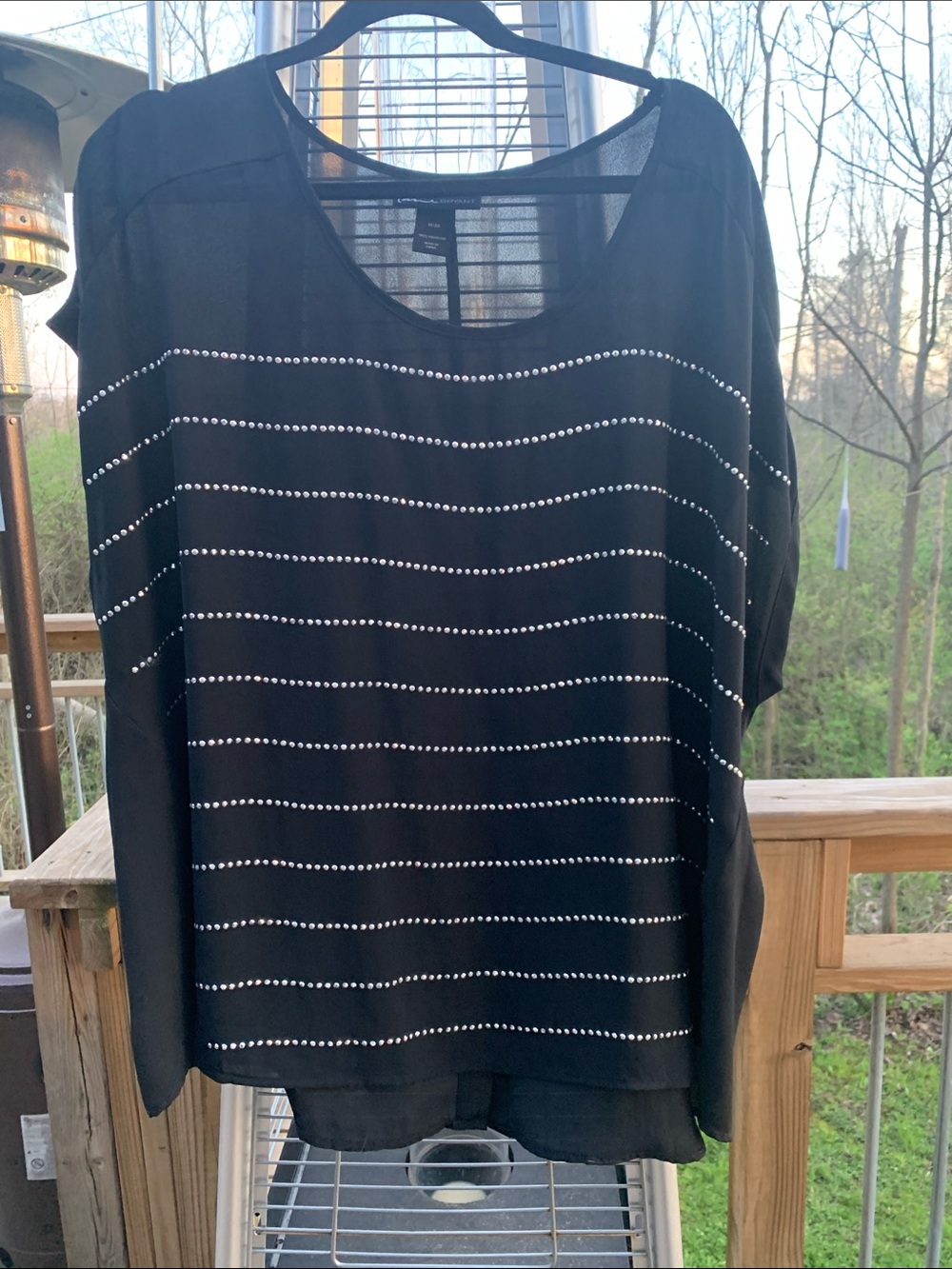Lane Bryant Black Short-Sleeve Top with Silver Stud Stripes